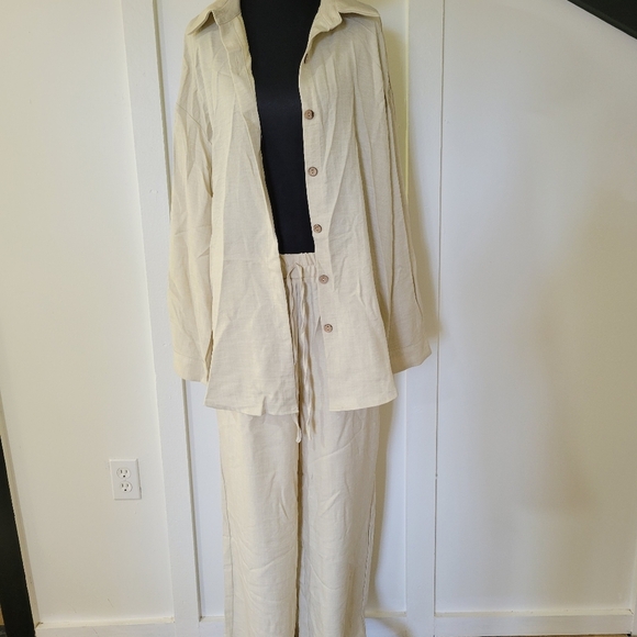 Women's Cream Pants & Jumpsuit Set - Picture 2 of 3